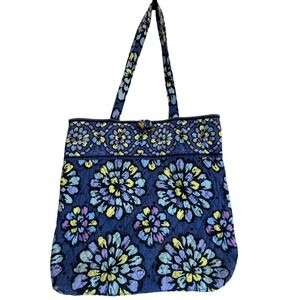 Vera Bradley Quilted Cotton Tote Bag Blue Floral Abstract Print era‎ 2010